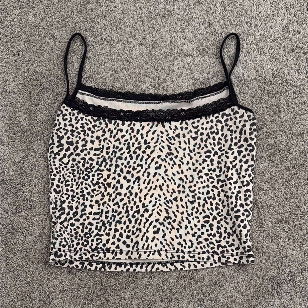 Leopard Print Lace Trim Cami Top
